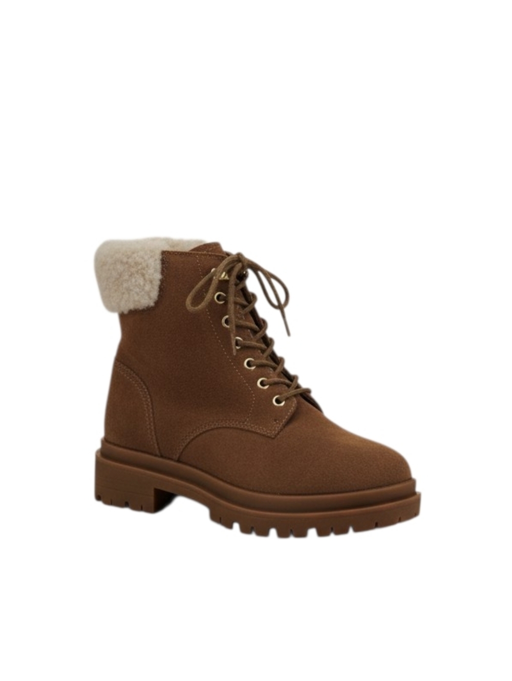 Ralph Lauren Carlee Lace-Up Suede Shearling Lined Brown Winter Boots 6 NEW